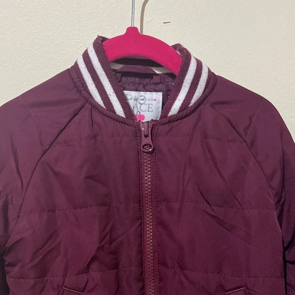 The Children's Place Girls Uniform Maroon/White Striped Bomber Jacket Size 4T - Picture 3 of 3